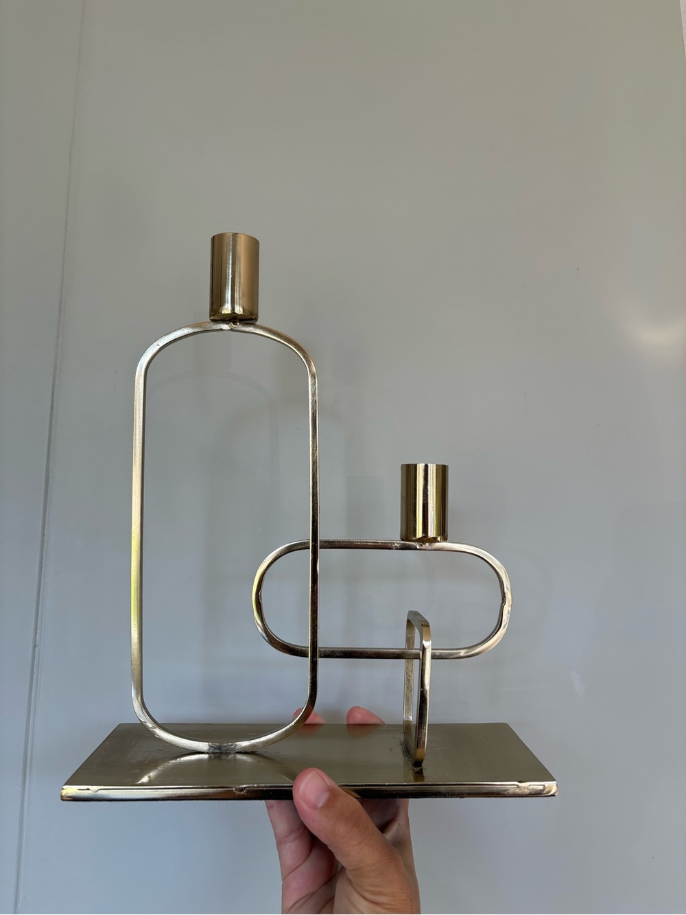 Mid-century Modern Style Geometric Brass taper double candle holder post modern